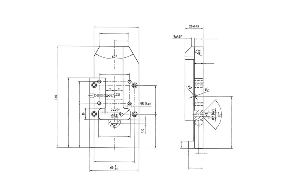 Precyzyjny rysunek produkcyjny frezarki CNC