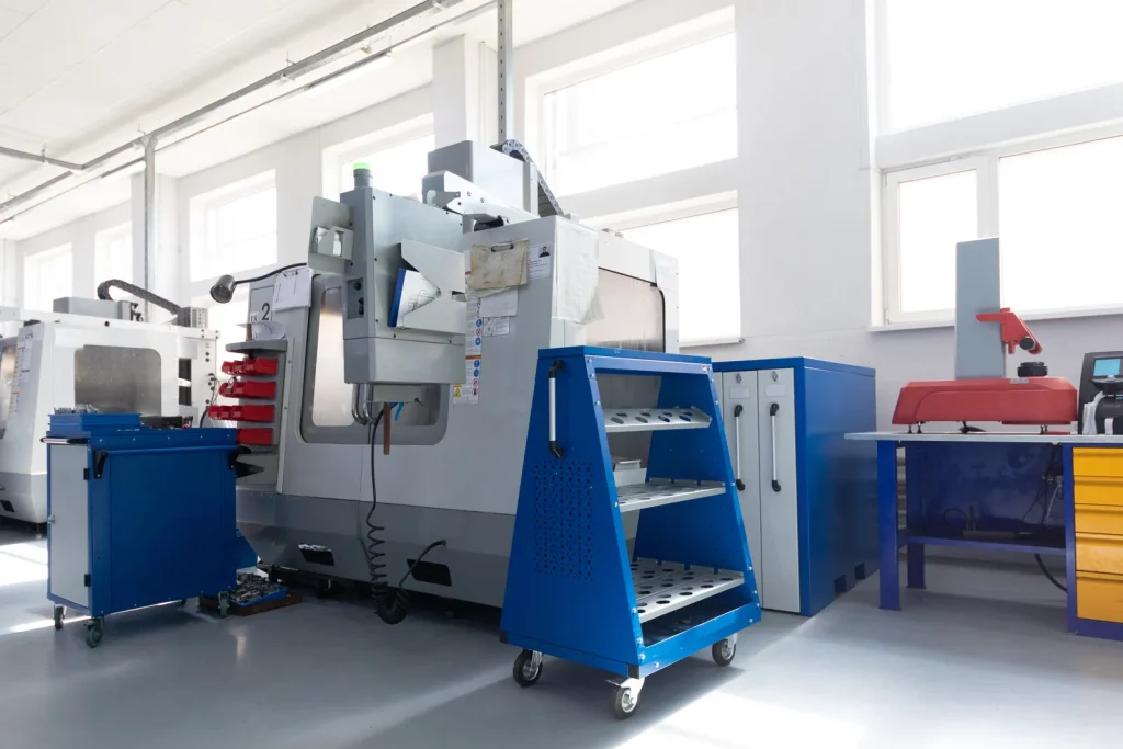 Un atelier abrite des machines CNC modernes utilisées pour le fraisage sur mesure de l'aluminium.