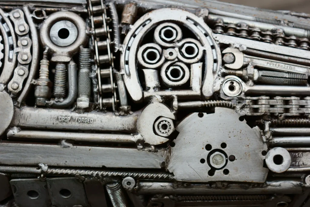 A detailed metal assembly features parts made by high-speed CNC milling.